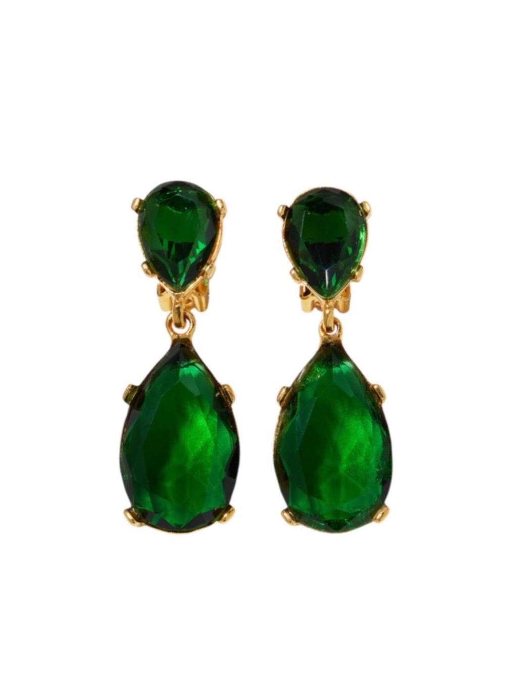 Kenneth Jay Lane
Crystal Teardrop Clip Earrings, Emerald